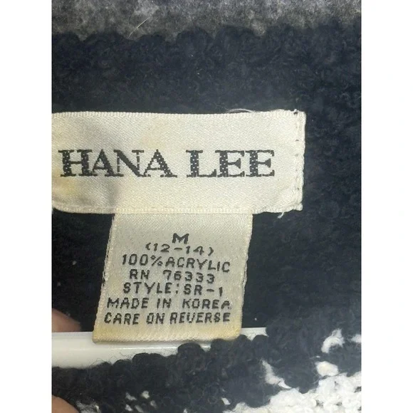 Vintage Hana Lee Sweater Womens Medium Black White Geo Graphic Knit Pullover 80s - Picture 5 of 8